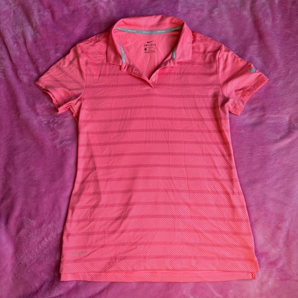 Nike Pink Striped Golf Short Sleeve Collared Top